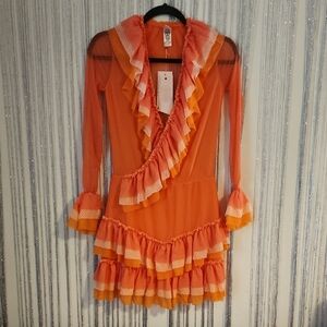 Orange Ruffled Dress with Lace Details